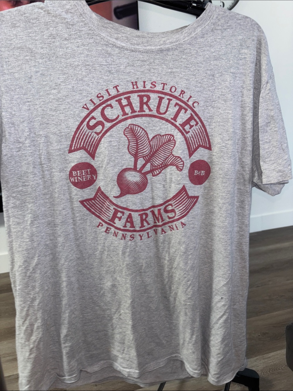 The office Men's Gray T-Shirt with Red Logo shrute farms
